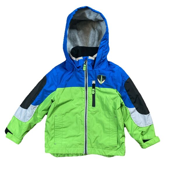 London Fog Boys Wind Breaker Light Jacket Size 3T Full Zipper Hooded Blue Multi - Picture 1 of 6